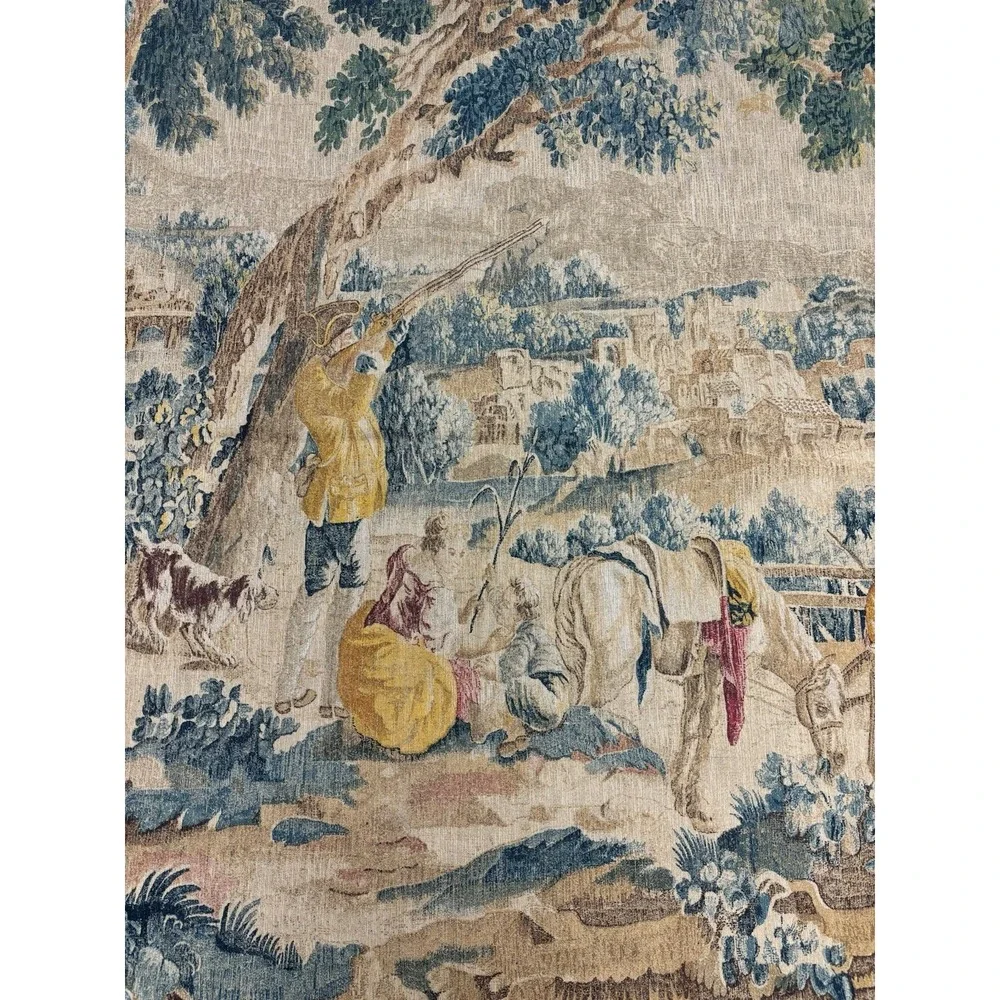 Antique French Aubusson Style Tapestry La Halte des Chasseurs Hunters' Rest